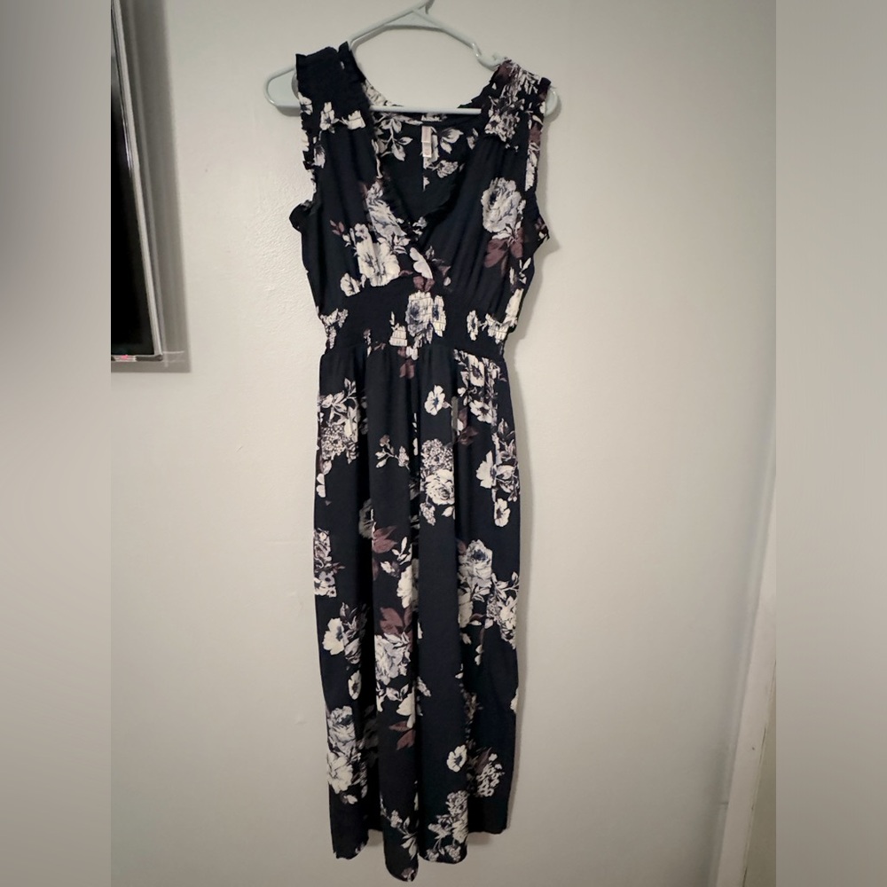 ROMPER JUMPSUIT in dark Navy Blue / Floral - Size XS / Wide legged